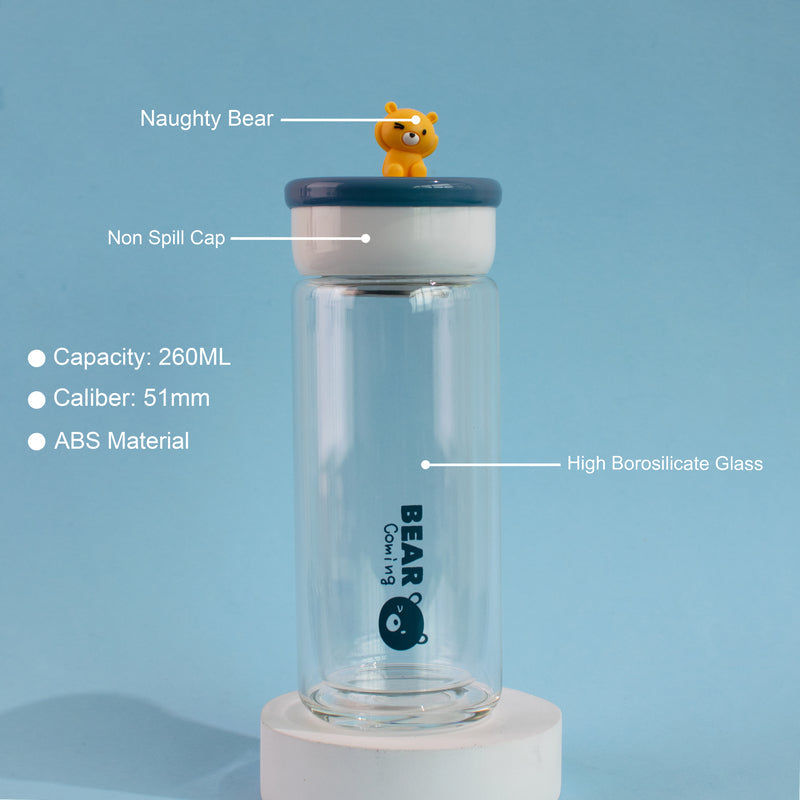 Teddy Ensembled On Top Transparent Glass Water Bottle Bottles June Trading   