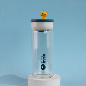 Teddy Ensembled On Top Transparent Glass Water Bottle Bottles June Trading Neon Blue  
