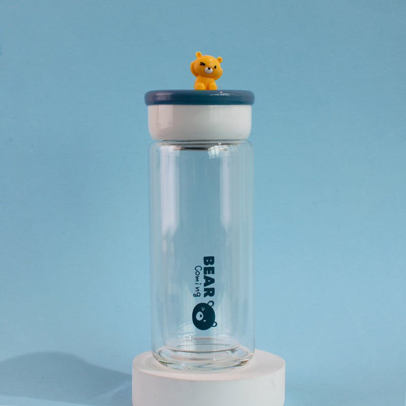 Teddy Ensembled On Top Transparent Glass Water Bottle Bottles June Trading Neon Blue  