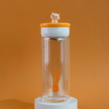 Teddy Ensembled On Top Transparent Glass Water Bottle Bottles June Trading Dandelion Yellow  
