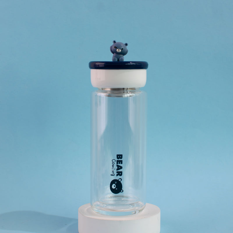 Teddy Ensembled On Top Transparent Glass Water Bottle Bottles June Trading Space Blue  