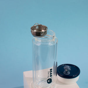 Teddy Ensembled On Top Transparent Glass Water Bottle Bottles June Trading   