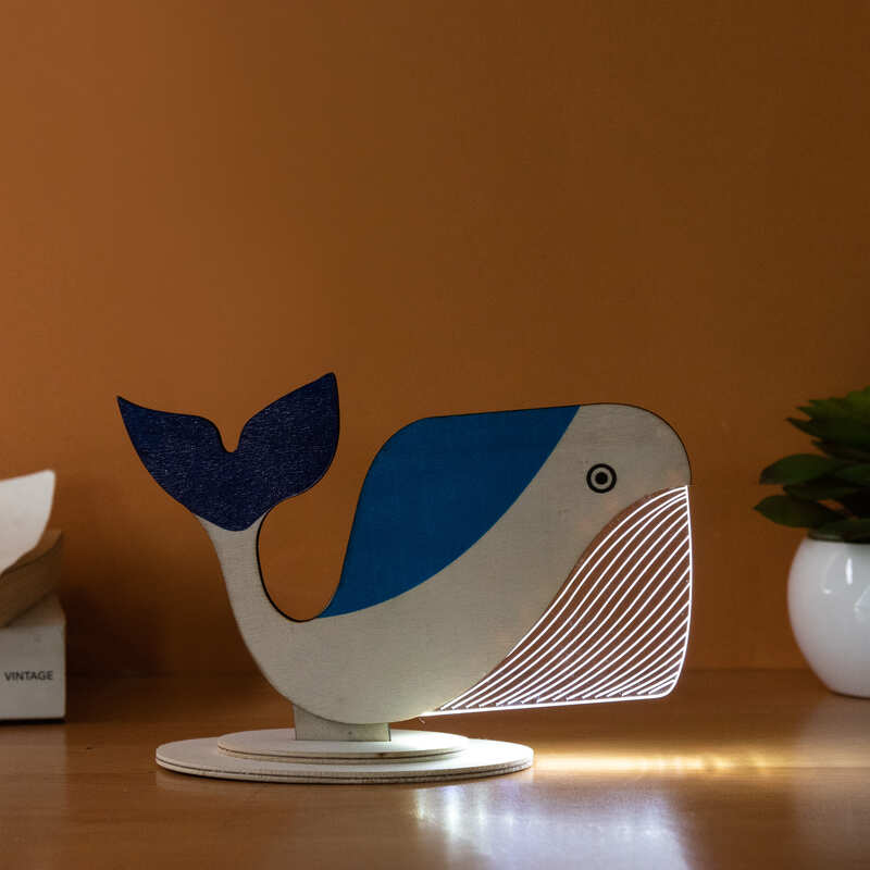 Artistic Blue Whale Wooden Acrylic 3D Light