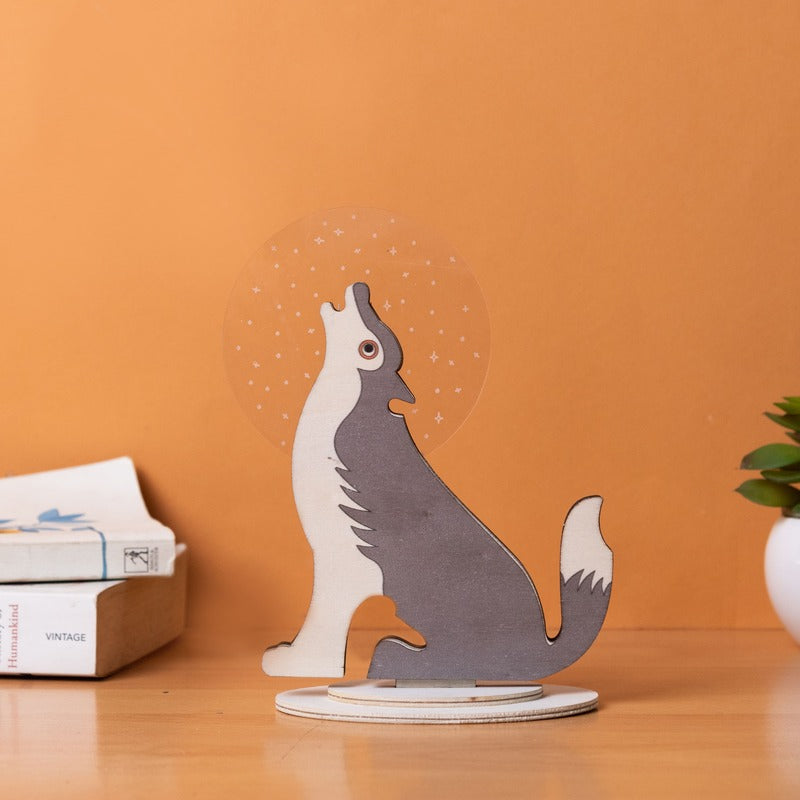 Howling Wolf Wooden Acrylic 3D Light