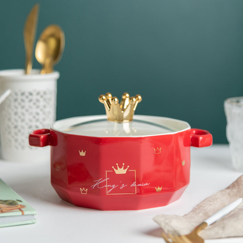 Crown On Top Ceramic Casserole with Lid Casserole June Trading   