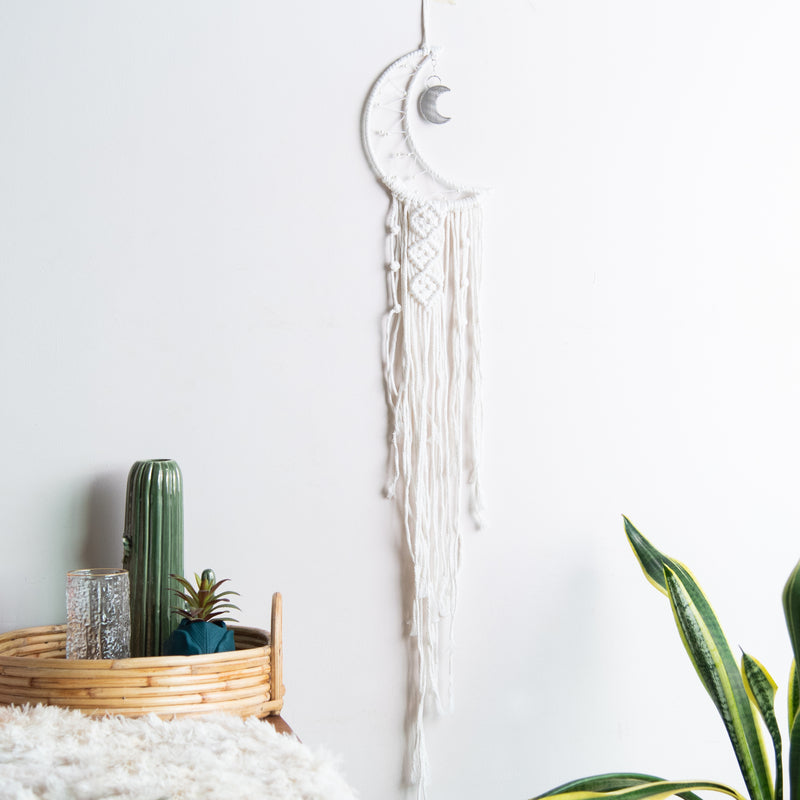 Moon Macrame Handmade Wall Hanging WIth Fairy Lights Macrame June Trading   