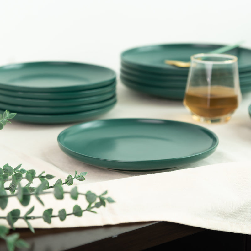 Matte Texture Ceramic 12 Pieces Dinnerware Set - Forest Green Dinner Sets June Trading   