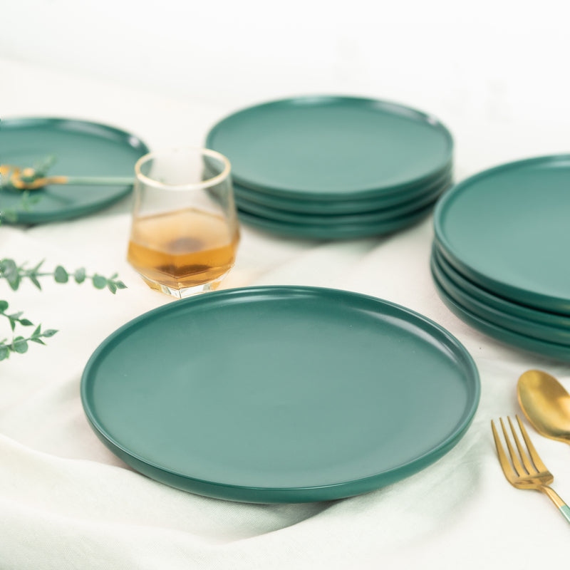 Matte Texture Ceramic 12 Pieces Dinnerware Set - Forest Green Dinner Sets June Trading   