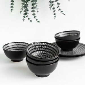 Sleek Textured Black & White Bowl Bowls June Trading   