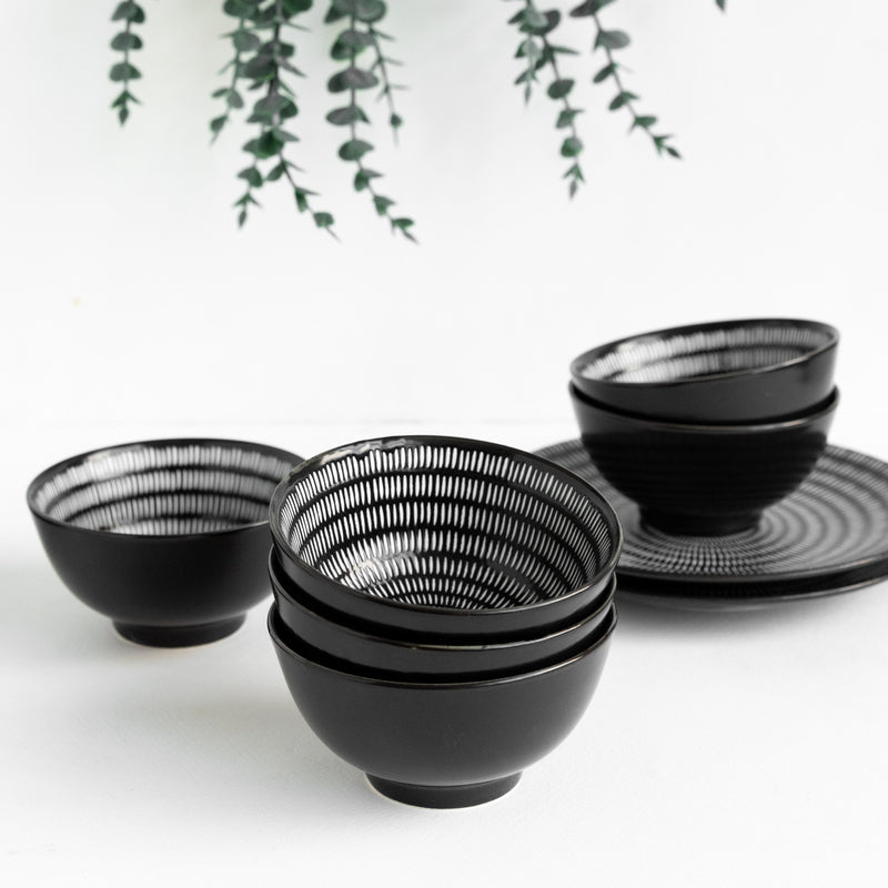 Sleek Textured Black & White Bowl Bowls June Trading   