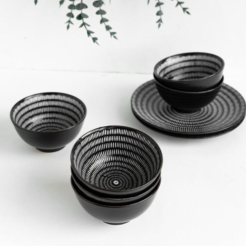 Sleek Textured Black & White Bowl Bowls June Trading   