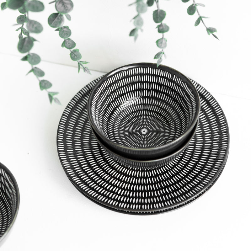 Sleek Textured Black & White Bowl Bowls June Trading   