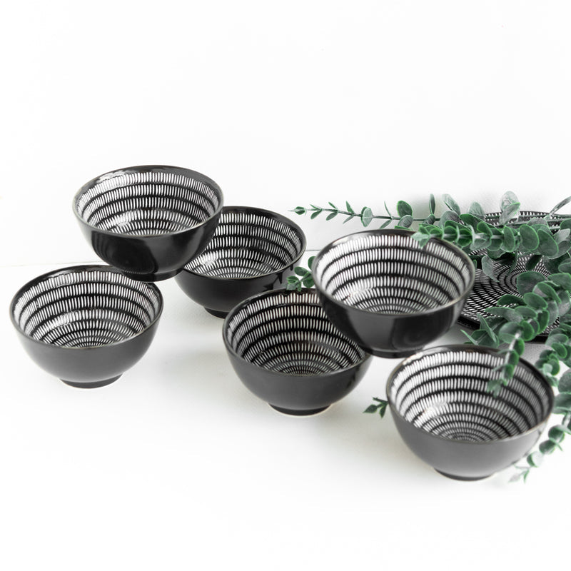 Sleek Textured Black & White Bowl Bowls June Trading Set Of 6  