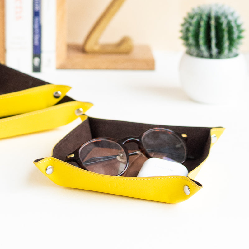 Set of 3 Lemon Elegant Leather Desk Organizer Tray Desk Organisers June Trading   