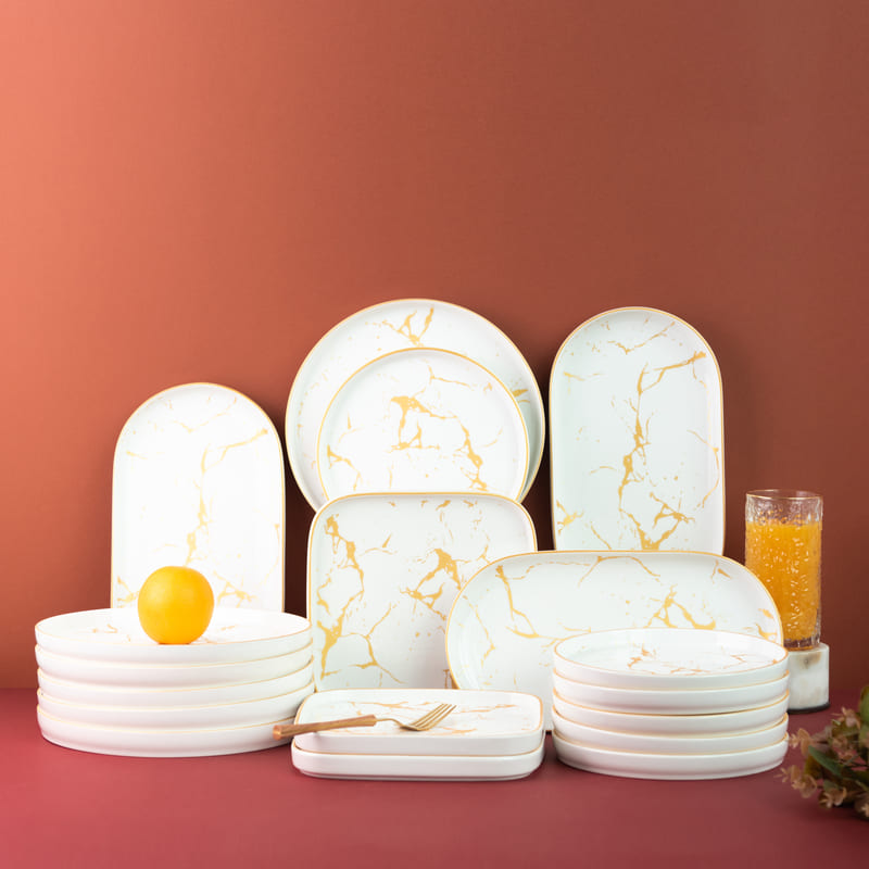 Marble Accent Dinner Ware With Square Plates - 18 Pieces Dinner Sets June Trading   
