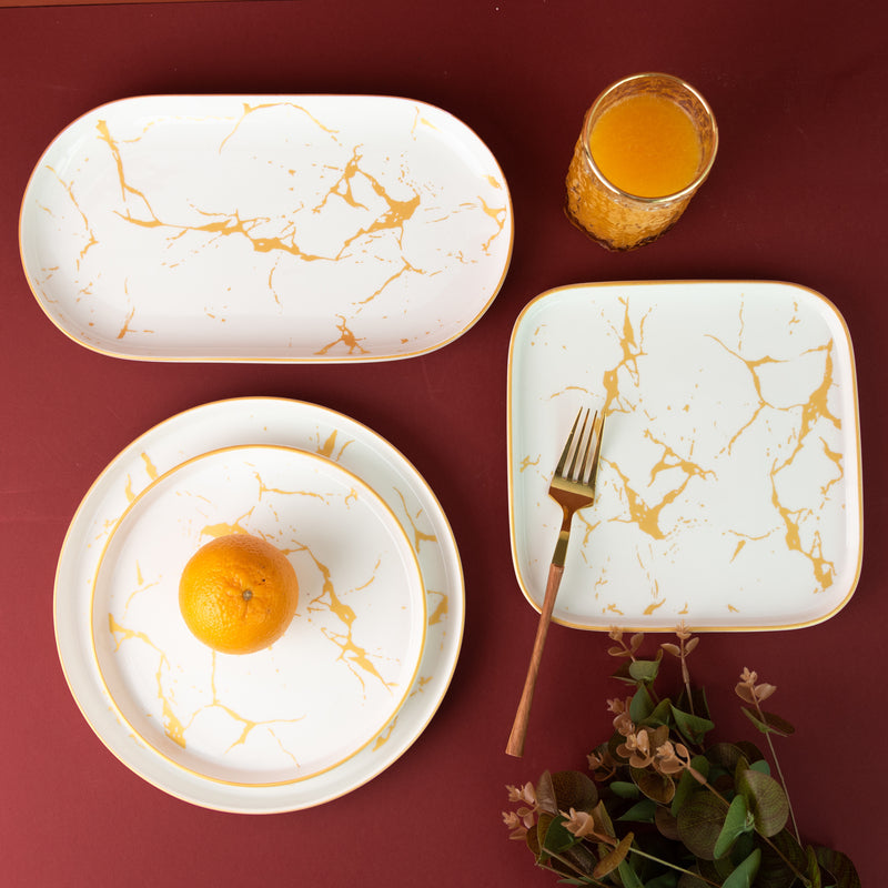 Marble Accent Dinner Ware With Square Plates - 18 Pieces Dinner Sets June Trading   