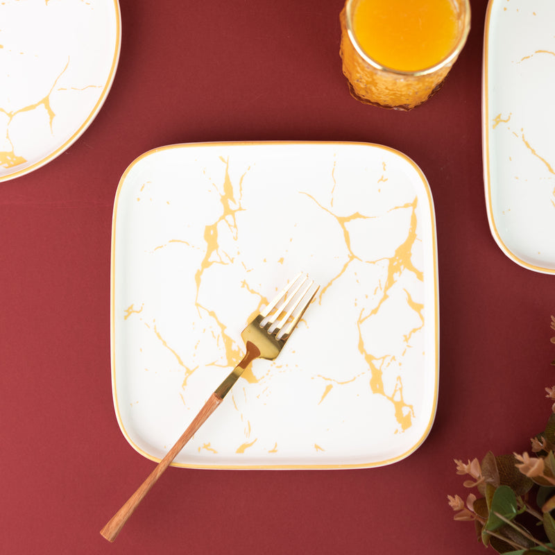 Marble Accent Dinner Ware With Square Plates - 18 Pieces Dinner Sets June Trading   