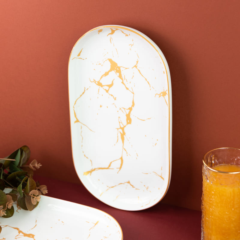 Marble Accent On White Snack Platter (11 Inches) Serving Tray June Trading   