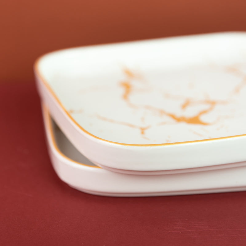 Marble Accent Dinner Ware With Square Plates - 18 Pieces Dinner Sets June Trading   