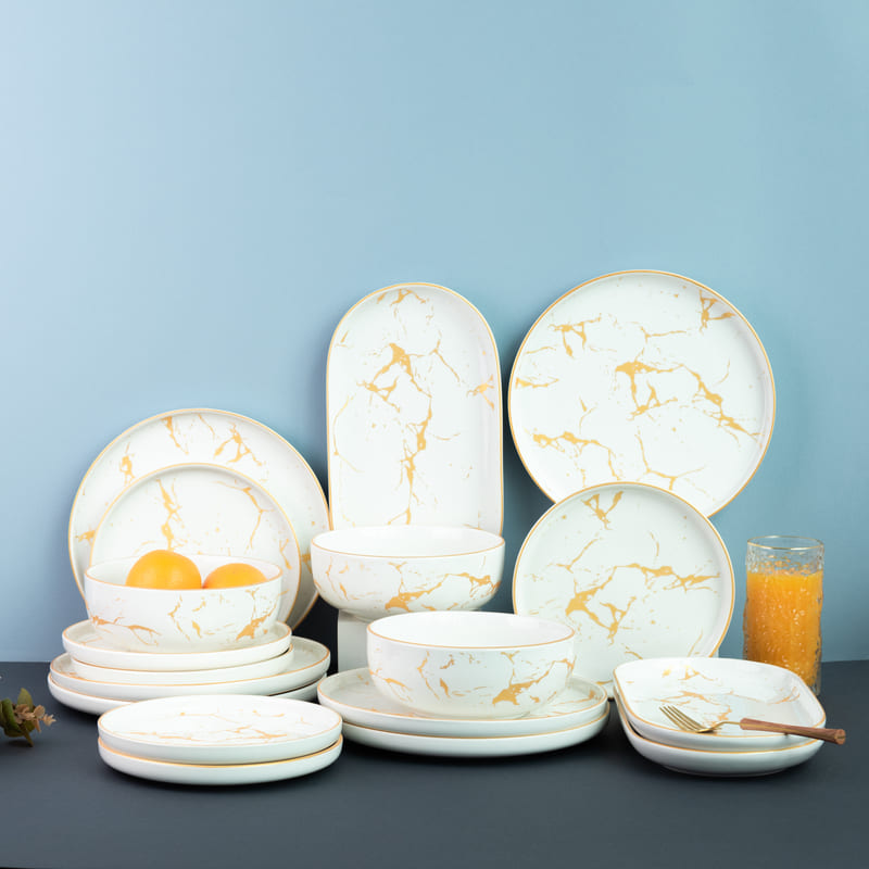 Marble Accent On White 18 Pieces Dinnerware Dinner Sets June Trading   