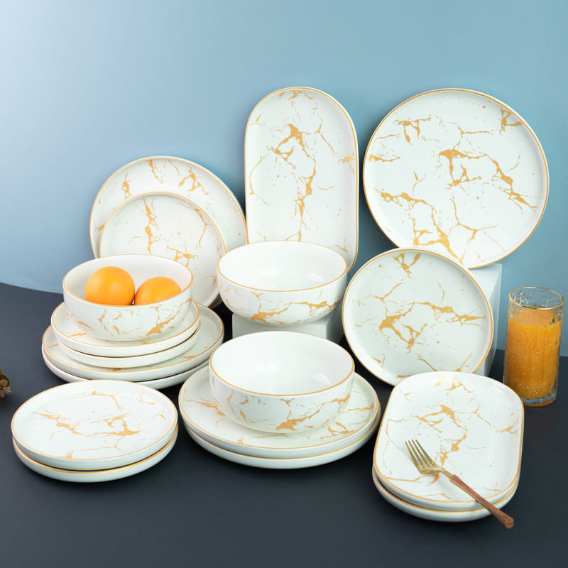 Marble Accent On White 18 Pieces Dinnerware