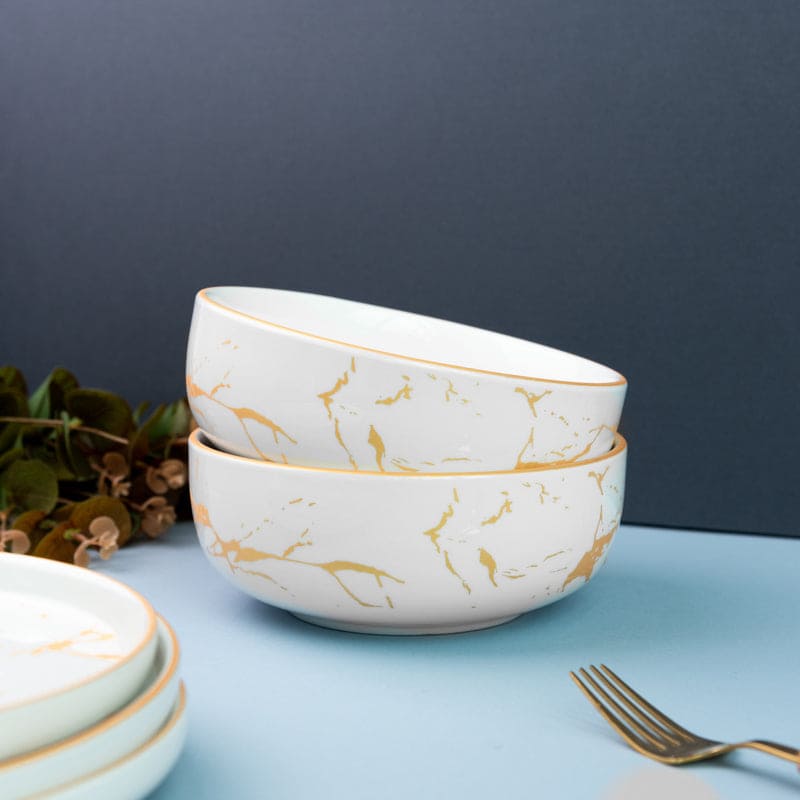 Marble Accent On White Salad Bowl (6 Inches) Serving Bowls June Trading   