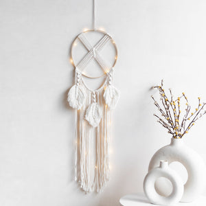 Decorative Round Macrame Handmade Wall Hanging Tapestry With Lights Macrame June Trading   