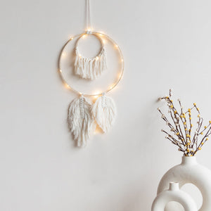 Decorative Round Macrame Handmade Wall Hanging With Lights Macrame June Trading   