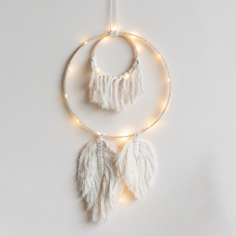 Decorative Round Macrame Handmade Wall Hanging With Lights Macrame June Trading   