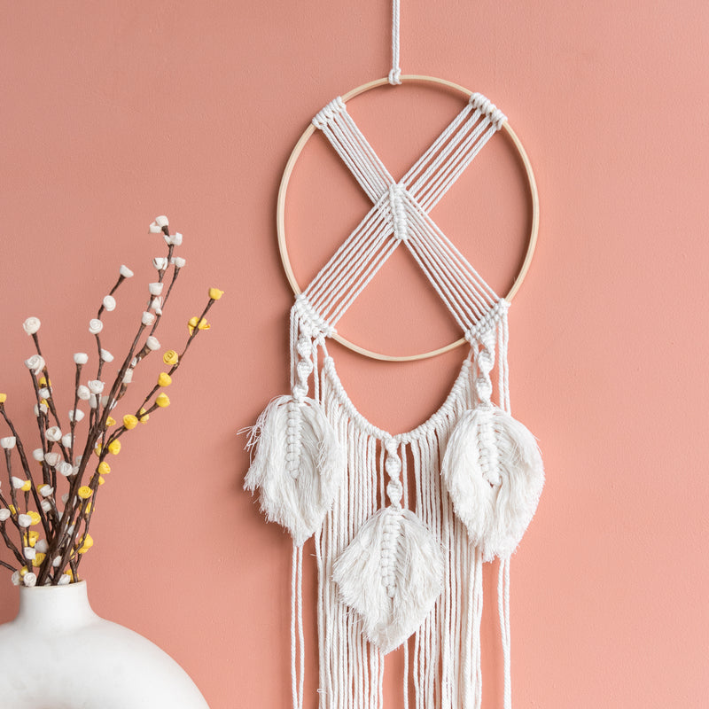 Decorative Round Macrame Handmade Wall Hanging Tapestry With Lights Macrame June Trading   