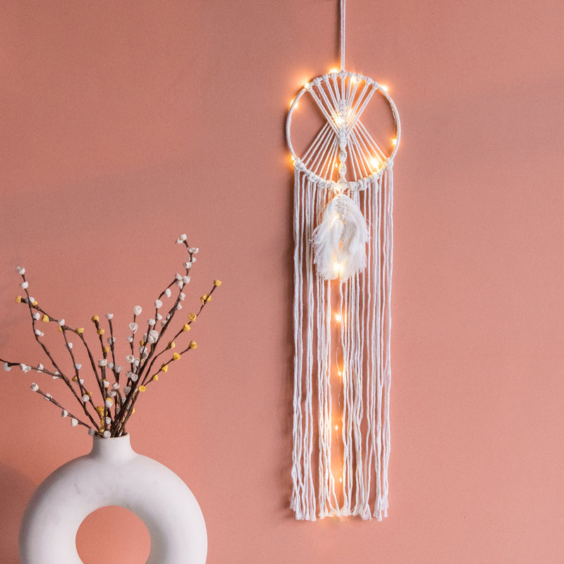 Layered Long Macrame Handmade Wall Hanging With Lights