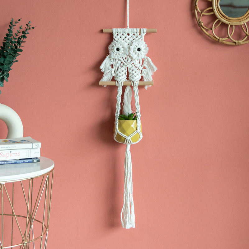 Decorative Owl Macrame Handmade Wall Hanging With Fairy Lights (Planter not included)