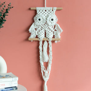 Decorative Owl Macrame Handmade Wall Hanging With Fairy Lights (Planter not included) Macrame June Trading   