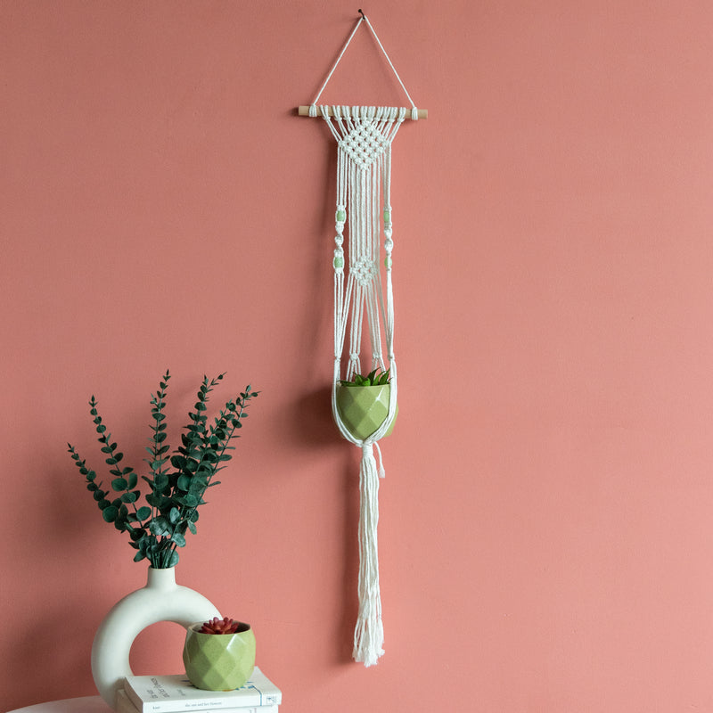 Beads & Macrame Handmade Vase Holder With Lights (Planter Not Included) Macrame June Trading   