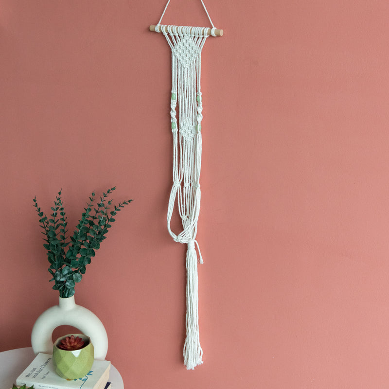 Beads & Macrame Handmade Vase Holder With Lights (Planter Not Included) Macrame June Trading   