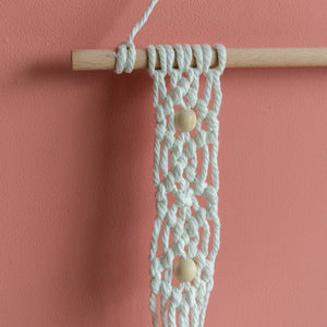 Beads & Pine Wood Macramé Wall Hanging Shelf With String Lights Macrame Shelf June Trading   