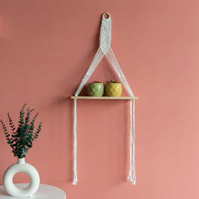 Pine Wood Macrame Wall Hanging Shelf With Fairy Lights