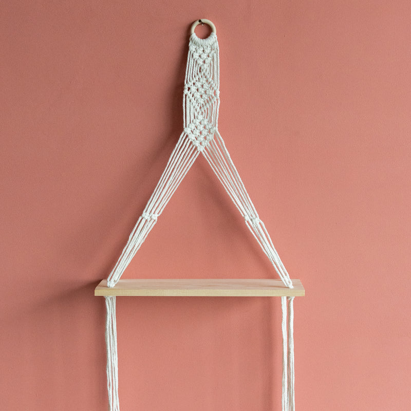 Pine Wood Macrame Wall Hanging Shelf With Fairy Lights Macrame June Trading   
