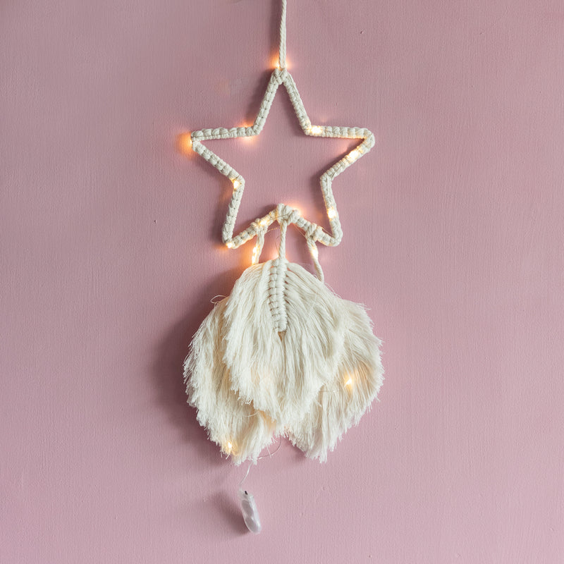 Star Macrame Handmade Wall Hanging With Fairy Lights Macrame June Trading   