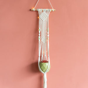 Beads & Macrame Handmade Vase Holder With Lights (Planter Not Included) Macrame June Trading   