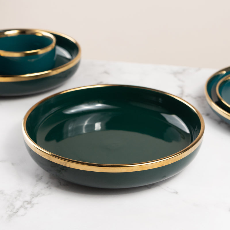 Midnight Green Gold Rimmed Rice Plate Pasta Bowl June Trading   