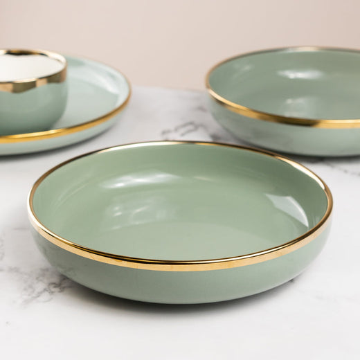 Nordic Sage Gold Rimmed Rice Plate Pasta Bowl June Trading   
