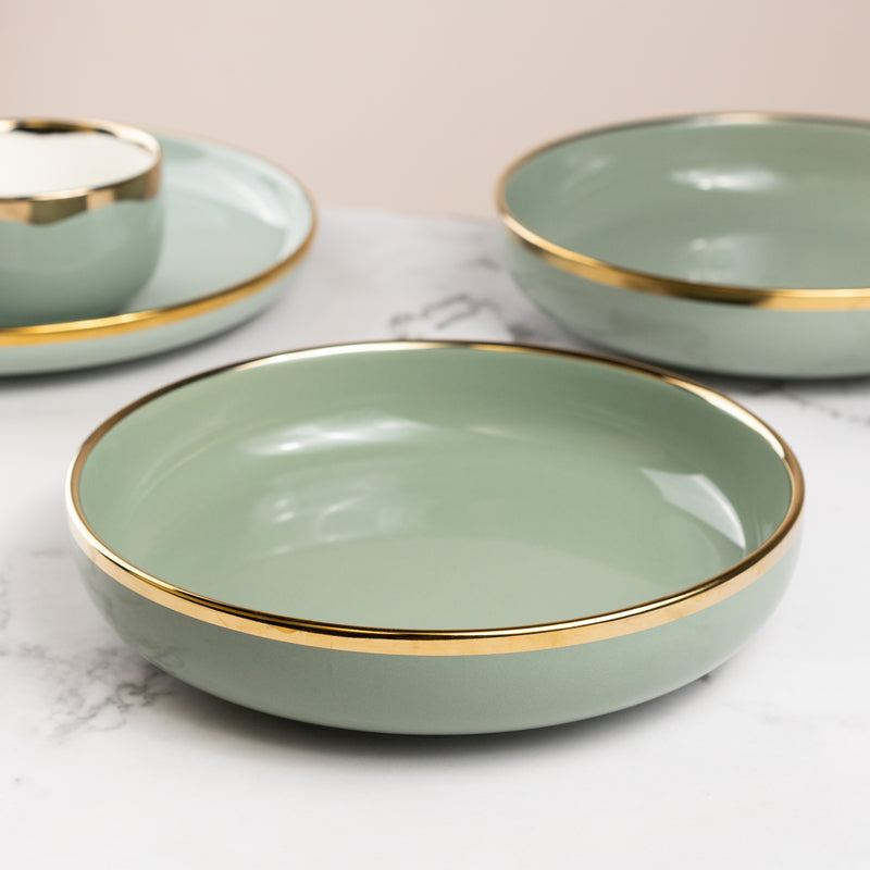 Nordic Sage Gold Rimmed Rice Plate Pasta Bowl June Trading   