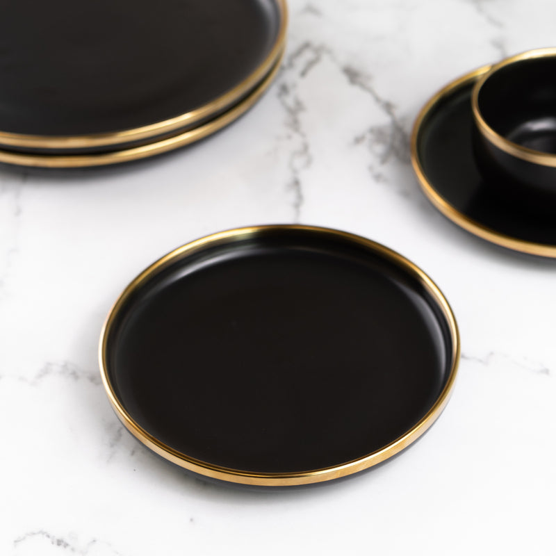 Jet Black Gold Rimmed Starter Plate Starter Plates June Trading Starter Plate  
