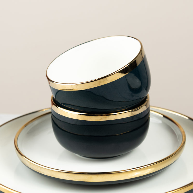 White & Blue Dual-Toned Gold Rimmed Bowl Bowls June Trading   