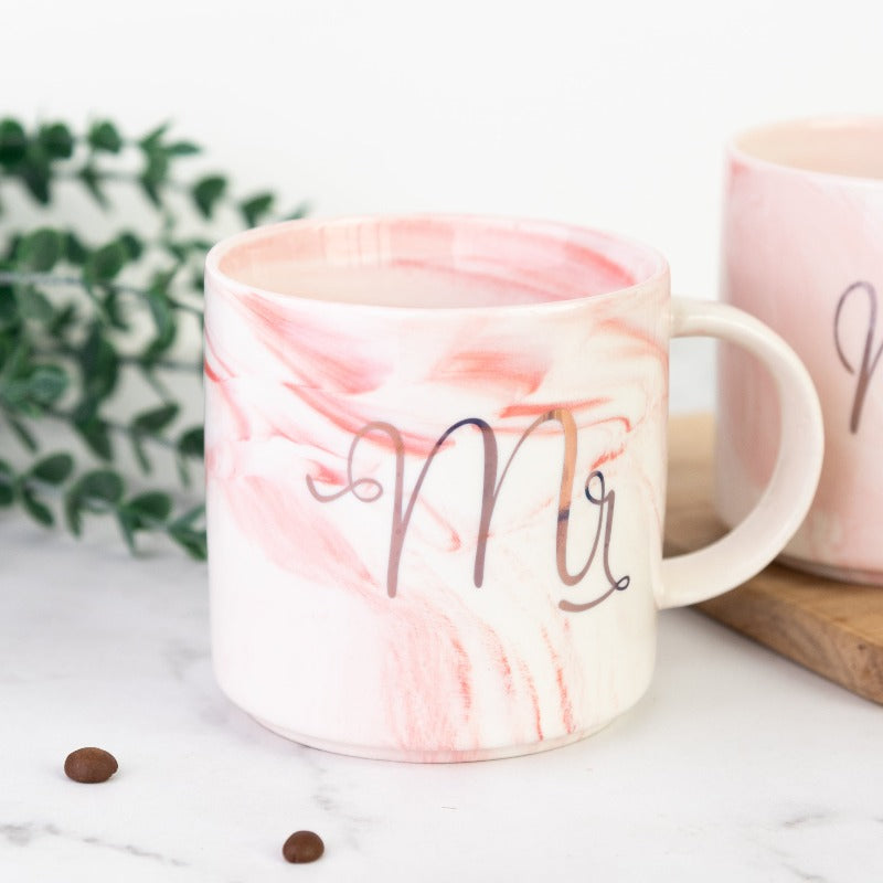 Blush Pink Mr and Mrs Mug Coffee Mugs June Trading   