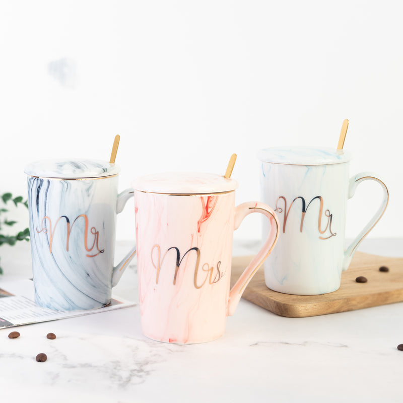 Elegant Mr. & Mrs. Marble Coffee Mug With Lid Coffee Mugs June Trading   