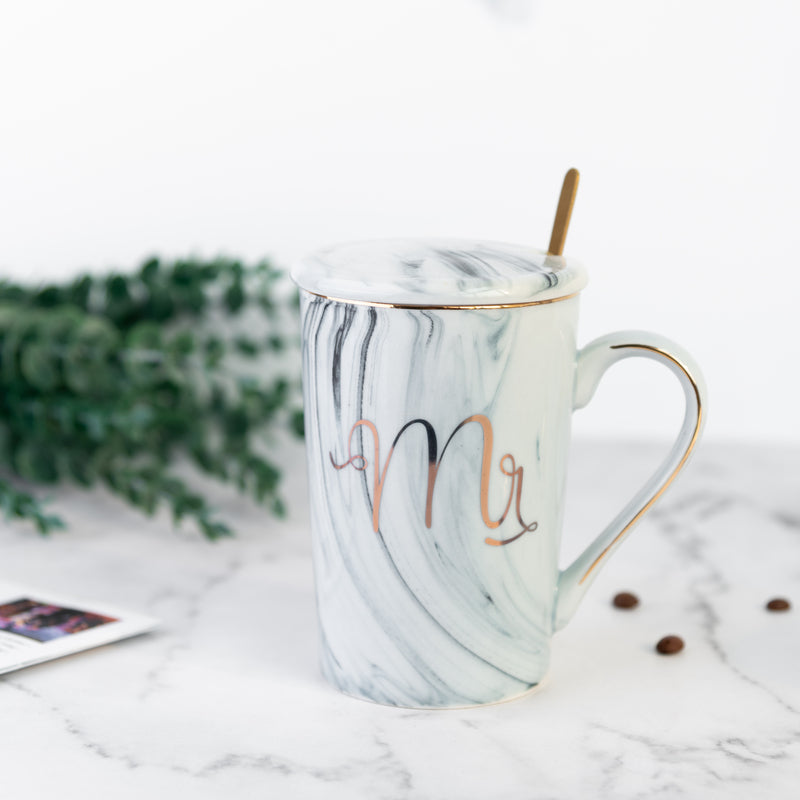 Elegant Mr. & Mrs. Marble Coffee Mug With Lid Coffee Mugs June Trading Mr. Grey  