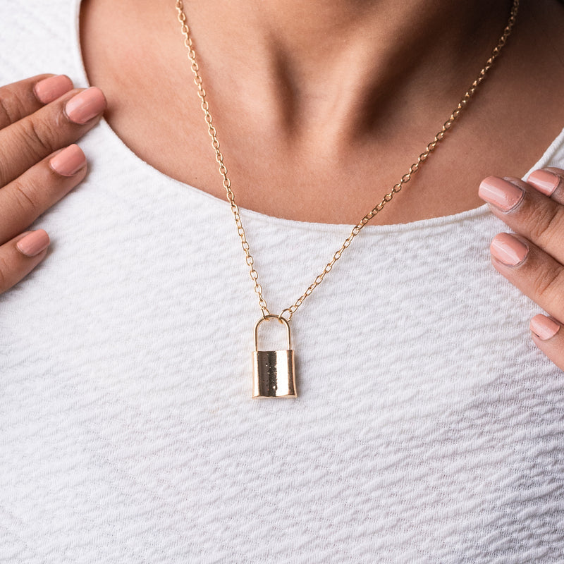 Gorgeous Gold Lock Pendant - Necklace Necklace June Trading   