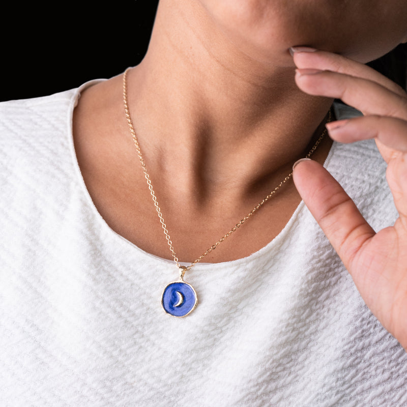 Gold Rimmed Moon Pendant - Necklace Necklace June Trading   
